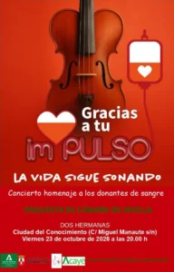 Cartel del concierto homenaje a las personas donantes de sangre, el 23 de octubre de 2026 en Ciudad del Conocimiento.