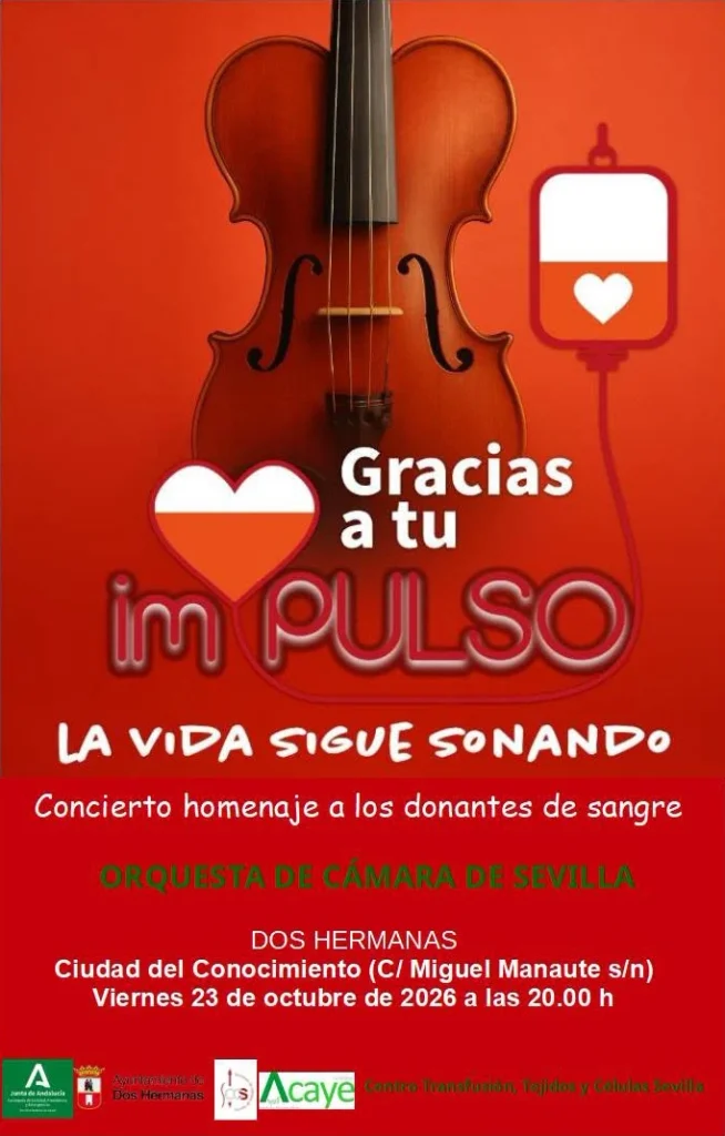 Cartel del concierto homenaje a las personas donantes de sangre, el 23 de octubre de 2026 en Ciudad del Conocimiento.