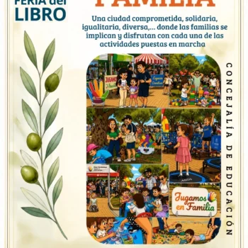 Cartel de Jugamos en Familia en la 43 Feria del Libro de Dos Hermanas, el domingo 4 de octubre de 2026 a las 11:30 horas en Ciudad del Conocimiento, Entrenúcleos.